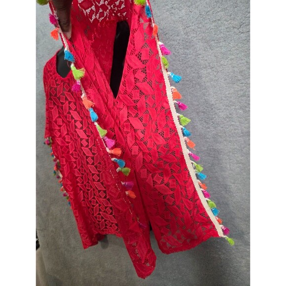 Susan Graver Beach Coverup Kimono Top‎ Women M Coral Pink Boho Resort Semi Sheer - Picture 4 of 9